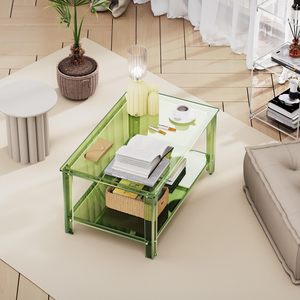 Piccolo tavolo da caffè in acrilico mensola verde rettangolo tavolo centrale per mobili per la casa per piccoli spazi soggiorno mobili - Product Image 4