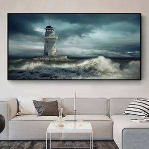 Moderno restaurante pared arte faro en agua áspera pintura decoración del hogar dormitorio decorativo pared lienzo pintura impresiones - Product Image 1