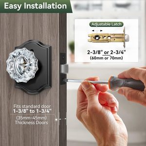 Calzibeno <b>Crystal</b> Door <b>Knob</b> Matte Black Rosette Traditional Design Easy Installation Interior Door Handle - Product Image 6