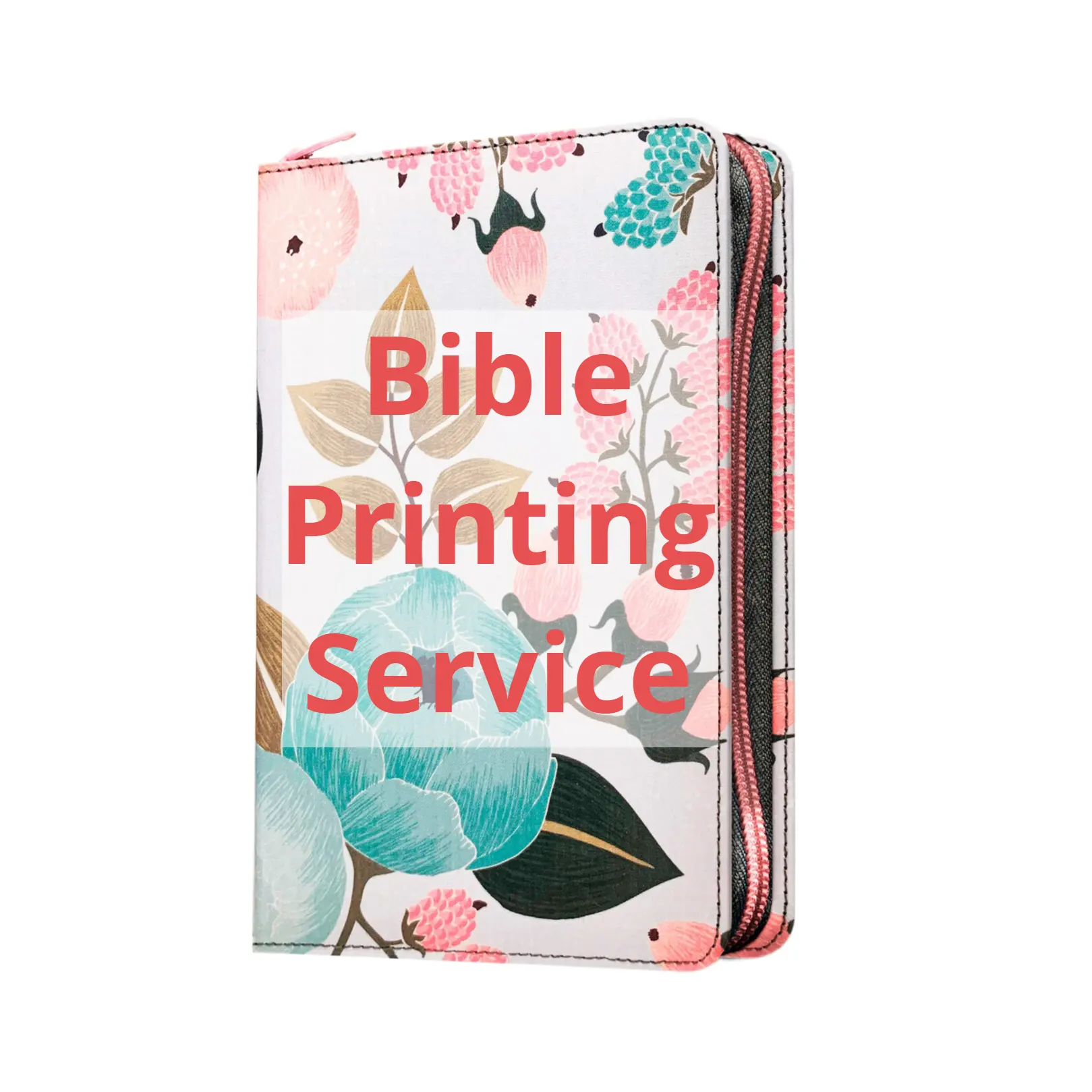 Red letter Garden Flower Cloth custom holy bible printing service english language zipper bag bible