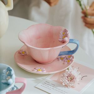 Ensemble tasse et soucoupe à café coréen simple, mug à relief tridimensionnel peint à la main - Product Image 5