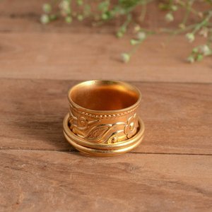 Handmade Brass 14K Gold Plated Modern Flower Textured Meditation Worry Ring with Bezel Setting for Stress Relief Fidget Spinner - Product Image 1