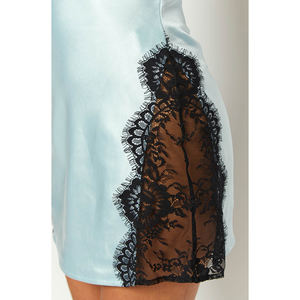 Moda elegante festa Sexy Nightclub blu con decorazione in pizzo di raso vita alta con spacco a vita alta abiti erotici da donna senza schienale - Product Image 5