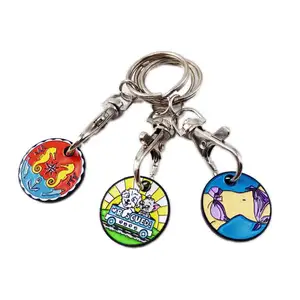 Wholesale metal enamel keychain custom logo trolley token key ring uk supermarket shopping trolley coin