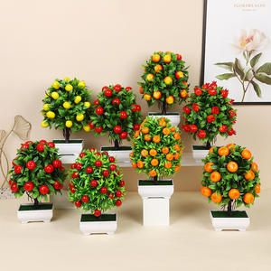 Bonsái Artificial <span class=keywords><strong>de</strong></span> Frutas, Limón, Naranja, Champiñones Shiitake, Melocotón, Pimiento, Fresa, Planta Artificial en Maceta para Decoración del Hogar - Product Image 1