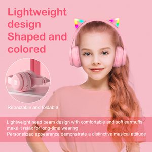 Auriculares BT con orejas de gato de nuevo diseño, auriculares plegables con modo inalámbrico y con <span class=keywords><strong>cable</strong></span> y micrófono, luz LED RGB, regalo para niñas - Product Image 3