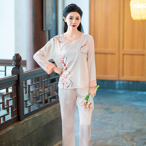 Nuovo Arrivo: Set di Lusso in Stile Cinese con Abito Jacquard, <span class=keywords><strong>Pigiama</strong></span> in Raso <span class=keywords><strong>e</strong></span> Seta Artificiale per Donna, Collezione Primavera - Product Image 6
