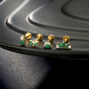 Pendiente trasero plano Studs Tragus Pendientes Push in Colorful CZ Conch Helix Cartílago Lobe Labret Piercing Jewelry - Product Image 4