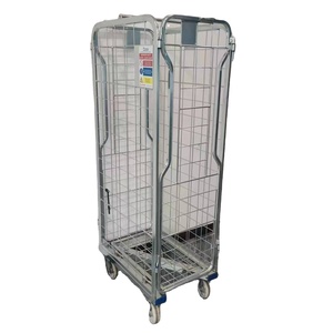 Conteneur à roulettes pliable et empilable en treillis métallique galvanisé pour le transport, capacité 500 kg, maille 50x50 mm, avec roulettes pivotantes - Product Image 1