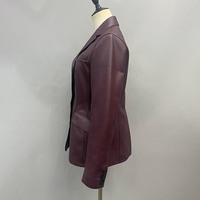 Veste en cuir brillant à col rabattu rouge vin tendance Jancoco pour femmes, coupe ajustée sur mesure