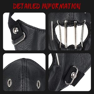 Máscara de prisionero de cuero JoyFuncos con barras metálicas para disfraz de Halloween, máscara de fiesta de ciencia ficción unisex para adultos - Product Image 4