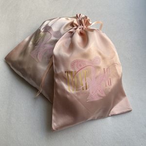 Custom Light Pink Satin <b>Drawstring</b> <b>Bags</b> Cotton Grocery <b>Bags</b> - Luxury Silk Satin Dust <b>Bags</b> for Bedding & Pillows - Product Image 2