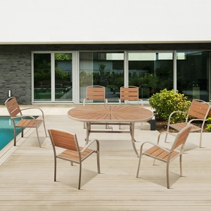 pièces en plastique bois ensemble <span class=keywords><strong>de</strong></span> salle à manger meubles <span class=keywords><strong>de</strong></span> <span class=keywords><strong>jardin</strong></span> extérieur en aluminium 6 places <span class=keywords><strong>table</strong></span> <span class=keywords><strong>et</strong></span> <span class=keywords><strong>chaises</strong></span> <span class=keywords><strong>de</strong></span> <span class=keywords><strong>jardin</strong></span> - Product Image 1