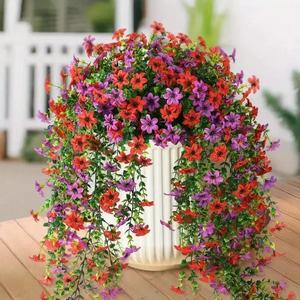 Bouquet di fiori artificiali viola pendenti all'ingrosso per autunno, decorazioni da giardino per esterni, fiori di seta artificiali pendenti OEM - Product Image 2
