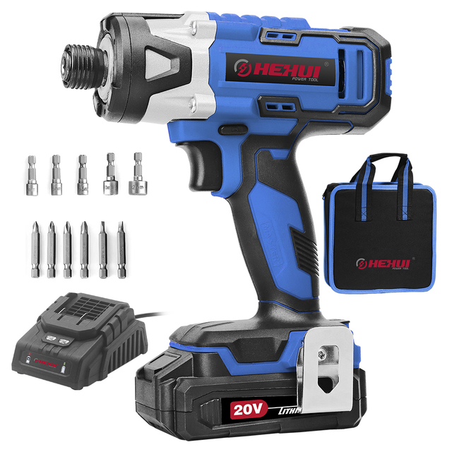 Hehui Customized 20V 1/4" Brush Impact Driver 180Nm Power Drills Cordless Lithiumbattery Impact Driver Set