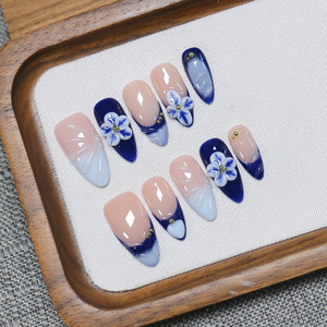 <span class=keywords><strong>Uñas</strong></span> Postizas Hechas a Mano <span class=keywords><strong>de</strong></span> Alta Calidad, Estilo <span class=keywords><strong>Porcelana</strong></span> Azul y Blanca, Accesorios con <span class=keywords><strong>Diseños</strong></span> Personalizados Disponibles, Precio al por Mayor - Product Image 2