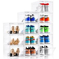 Organisateur de chaussures Hangyue amélioré, design européen, très grand, lot de 12 boîtes à chaussures empilables en plastique transparent, ouverture frontale, convient aux pointures américaines