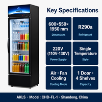 Vitrine réfrigérée verticale à porte vitrée simple pour boissons, refroidissement par ventilateur, pour supermarchés et commerces de proximité