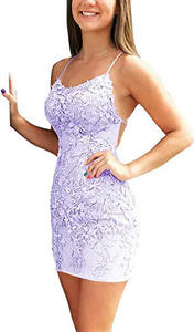 <span class=keywords><strong>Vestido</strong></span> de fiesta de graduación sexy con tirantes ajustados de encaje corto de punto de verano para niñas - Product Image 5