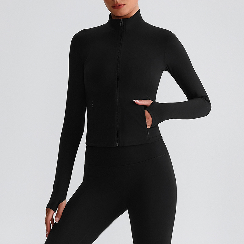 Popular Wholesale Stand Collar Long Sleeve Active Sports Tops Pockets Gym Custom Logo Yoga Zip up Jackets for Women
