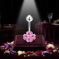 Anneau de nombril en acier inoxydable avec zircon rose en forme de papillon, bijoux de piercing pour le ventre en forme de cœur