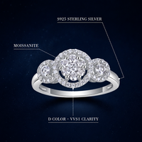 Bague en Moissanite en Argent Sterling 925, Clou de Perle Rond Brillant, Halo, Trois Pierres, pour Femme, Fiançailles, Mariage, Bijoux Fins