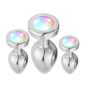 Color changing anus enlarge butt plug remote light up metal seven colored lamp type anal plug with LED lights