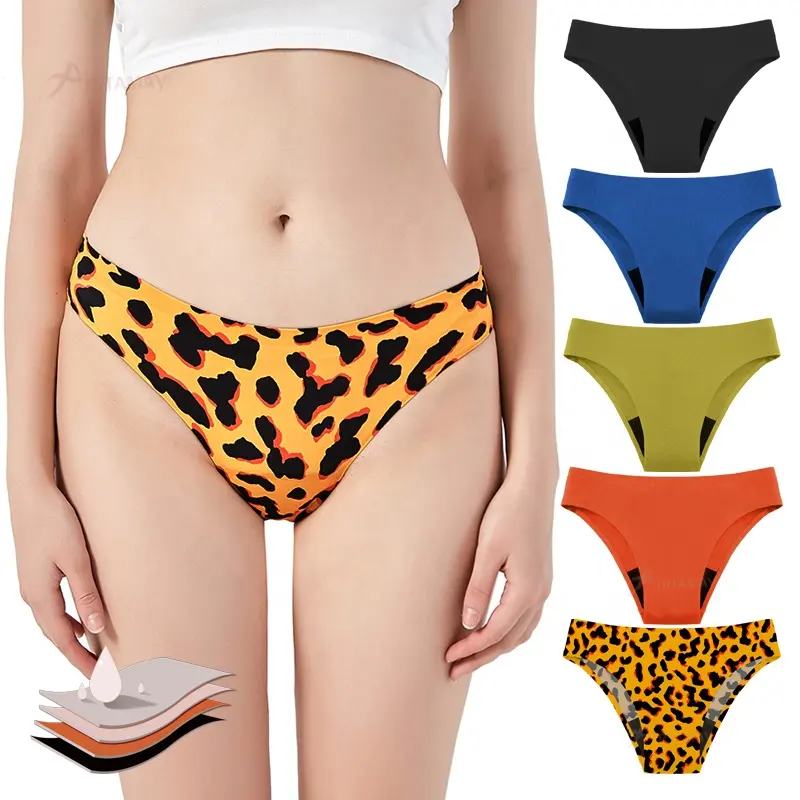 yellow leopard 4 layers swimwear menstrual period leakproof swim bottom bikini menstruation panties seamless period underwear