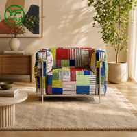 Fauteuil lounge moderne personnalisé en tissu patchwork, mobilier de maison, structure en acier inoxydable, canapé d'appoint contemporain pour salon