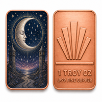 Barre de cuivre fin .999 de 1 oz, carte de tarot Lune, mystique, imprimée en couleur UV, lingot de collection, jeu d'oracle, cadeau