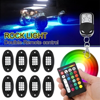 Kit de 8 projecteurs LED RGB JHS avec télécommande RF 24 touches et commande vocale, éclairage néon multicolore pour moto, VTT, UTV, camion, tout-terrain