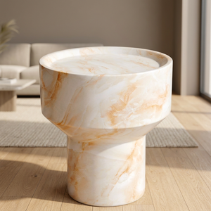 Elegant <b>White</b> Beige Marble Modern <b>Coffee</b> <b>Table</b> Unique Sculptural Shape Decorative 10-Year Warranty for Luxury Interiors - Product Image 3