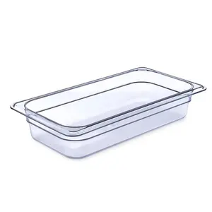 Diseño clásico 1/3 tamaño 2,5 pulgadas de plástico transparente profundo para alimentos para servicio de alimentos para servir y almacenar