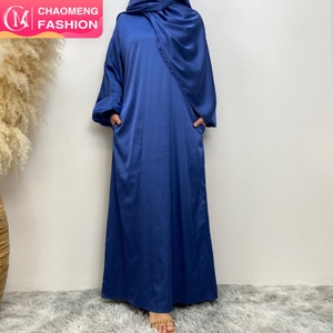 6675# Ramadan Popular Design Satin Material Modest Attached Scarf With Pockets Women Classy Prayer <b>Dress</b> New Fashion Clothing - Product Image 1