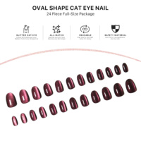 AIERFEI Faux ongles à presser en gel souple, finition œil de chat caméléon ovale, couleur dégradée marron expresso, haute qualité, fournitures pour ongles
