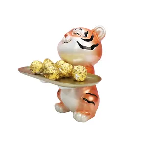 Life Assistant-Resin Trinket Customizable Cute Erect Garden Tiger Figurine Sculpture Tray for Home Decoration