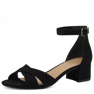 Black Cross Strap Heeled Sandals <b>Buckle</b> Ankle <b>Mule</b> Open Toe Block Heel Slip on Dress Sandals for Party - Product Image 1