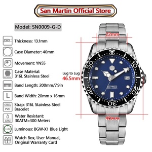 San Martin 40mm Cadran émaillé YN55 Montre mécanique automatique de plongée pour homme 3H Date BGW-X1 30Bar Étanche Montre Homme SN0009GD - Product Image 6