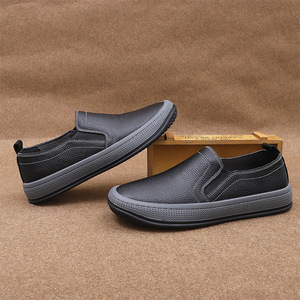 Summer Breathable Genuine Leather Men's Loafers Round <b>Toe</b> Slip-On Office Career Casual Shoes Mesh Lining Rubber Sole Solid - Product Image 1