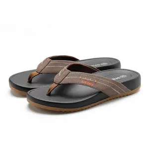 Xsheng Non-Slip Soft Sole Outdoor Men Leather Slippers Wholesale Men Casual High Quality Custom Slide Sandal Flip Flop With Logo