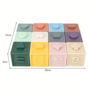 20 Pcs 3 in 1 Squeeze Cube Soft Toy Teething Bite <b>Rubber</b> Play Silicone Stacking Number Building <b>Blocks</b> for Baby - Product Image 6