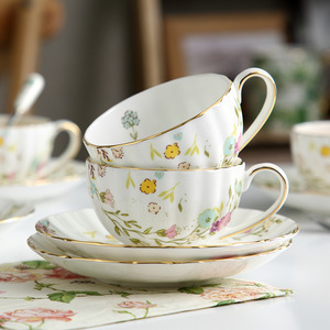 Nordic Pastoral Style Ceramic Coffee <b>Cup</b> and Plate <b>Set</b> British Gold Includes Afternoon <b>Tea</b> Spoon for Wholesale - Product Image 2