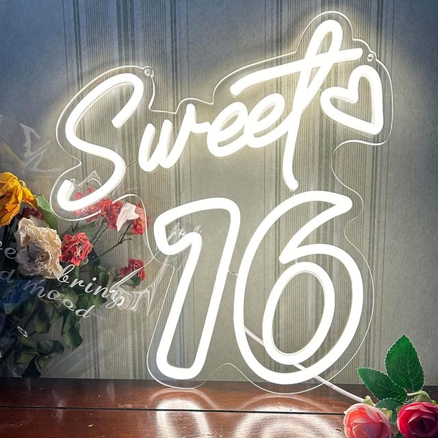 Neonawall Sweet 16 LED Neon Sign Dimmable Warm White LED Light for 16th Birthday Party Home Wall Decor Gift