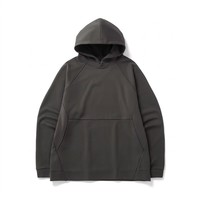 Sweat-shirt à capuche en molleton épais pour homme 380 GSM, pull en molleton technique, manches raglan minimalistes, col montant, style streetwear