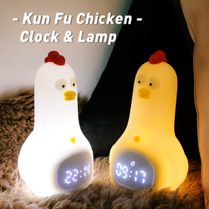 Nouveau produit 2022 bébé mignon poulet réveil lumière réveil et lampe enfants LED horloge numérique avec Silicone souple nuit - Product Image 4