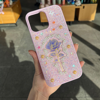 Étui de téléphone personnalisé en strass brillant pour iPhone 16 15 14 13, design artistique rose, protection anti-chute