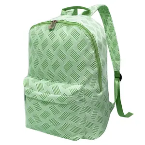 Wholesale In Stock Light-weight Light Green Custom Knapsack Rucksack School Bag Schoolbag With Front Pocket Adjustable Straps