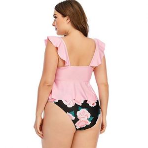 Maillots de bain deux pièces K1400, effet ventre plat, grande taille, tankini, bikini floral, séchage rapide, couleur rose, vêtements de bain pour femmes - Product Image 3