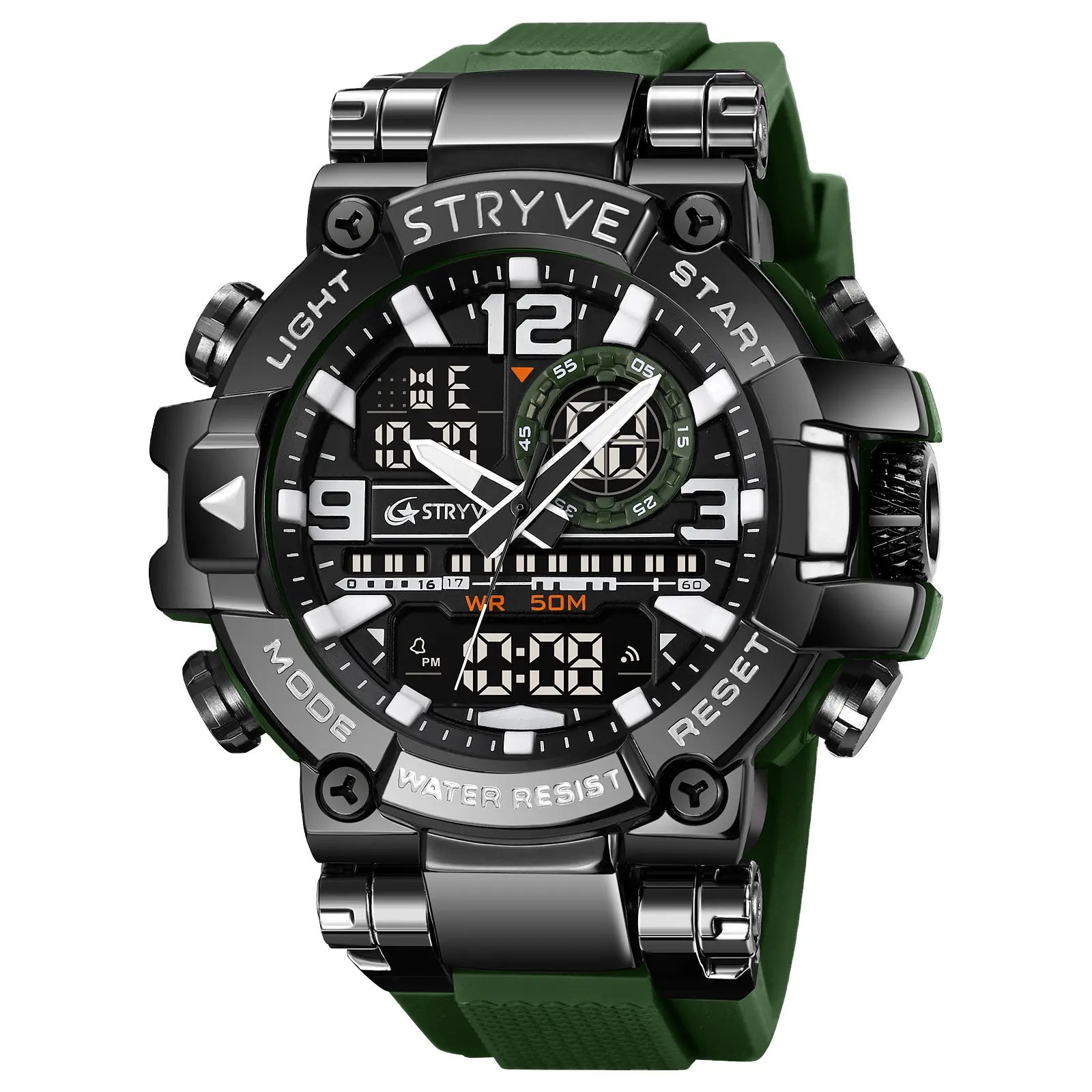STRYVE new casual sport luminous waterproof and other multifunctional men's quartz digital tactical watches
