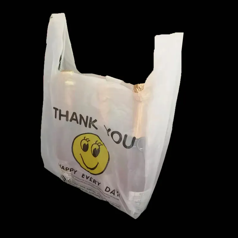 Poly T Shirt Bags Manufacturers Custom Printed Handle Vest Bag Supermarket White T-Shirt Thank You Plastic Shopping Bags